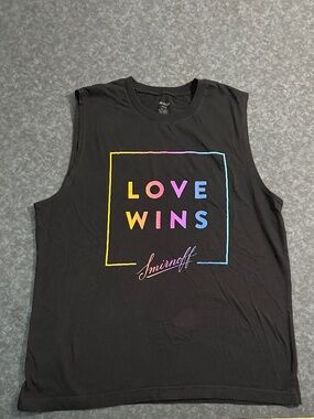 Smirnoff Love Wins Rainbow Graphic Black Sleeveless Tank Top Size Large